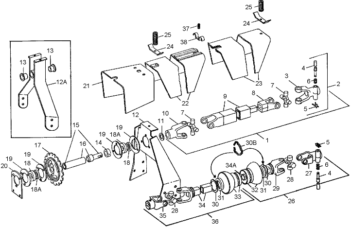 009 PTO DRIVE ASSEMBLY & GUARDS, 220, 221 & 222