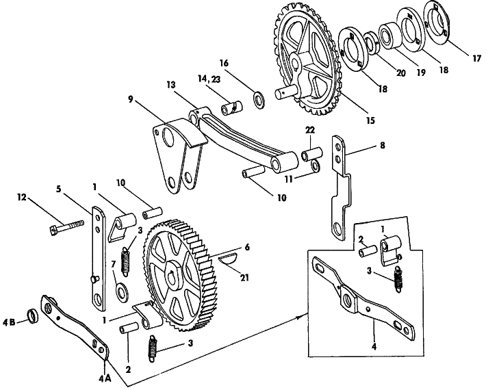 014 PAWLS, RATCHET WHEEL, CRANK & SPROCKET, 220, 221 & 222