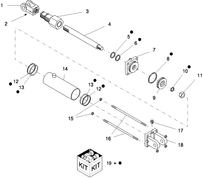 03.020.1 WHEELED BOOM HYDRAULIC CYLINDER ASSEMBLY - 2-3/4" X 8" AND 2-1/2" X 8 "