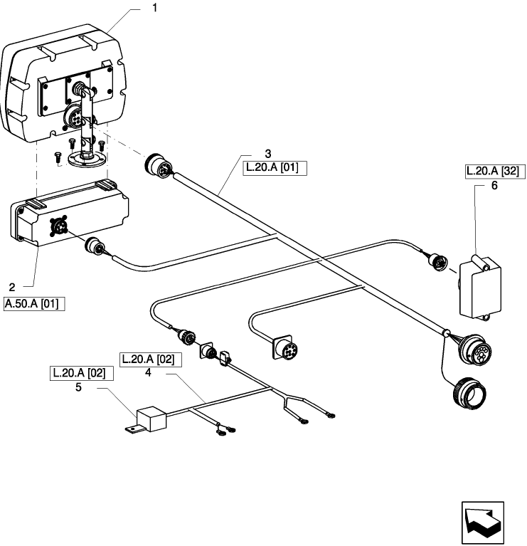A(03) LAYOUT ELECTRICAL - FLEXCONTROL, CONSOLE SWITCH UNIT AND TRACTOR HARNESS