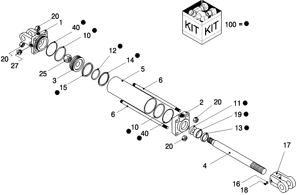 H.20.B(01) HYDRAULIC - SUSPENDED BOOM - 3" X 16" CYLINDER ASSEMBLY