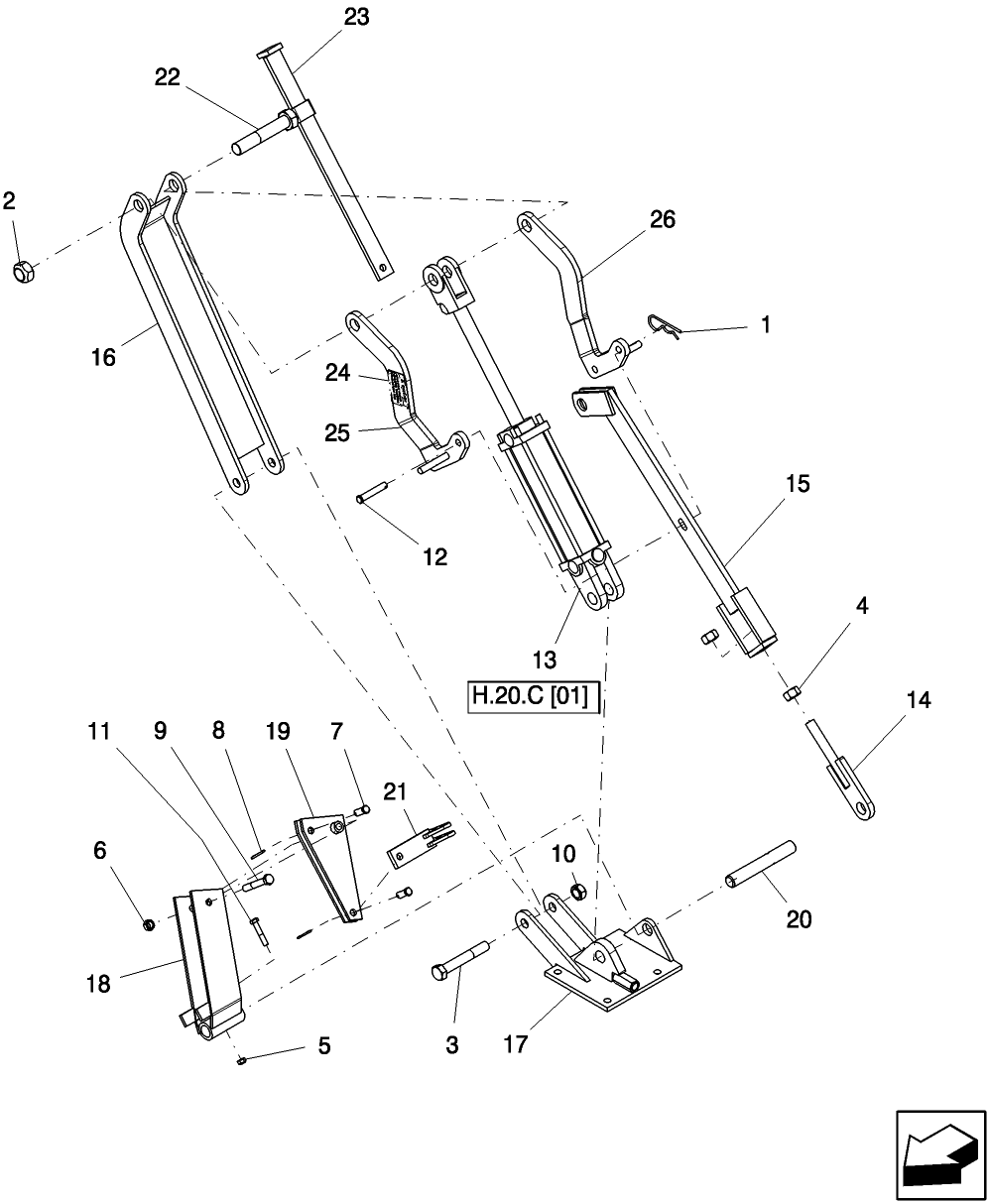 H.20.C(03) WHEELED BOOM - SLAVE CYLINDER LINKAGE ASSEMBY (RIGHT HAND SIDE)