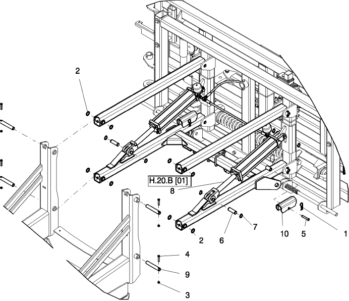 E.10.B(04) MAIN FRAME - SUSPENDED BOOM - PARALLEL LINKS TO REAR FRAME