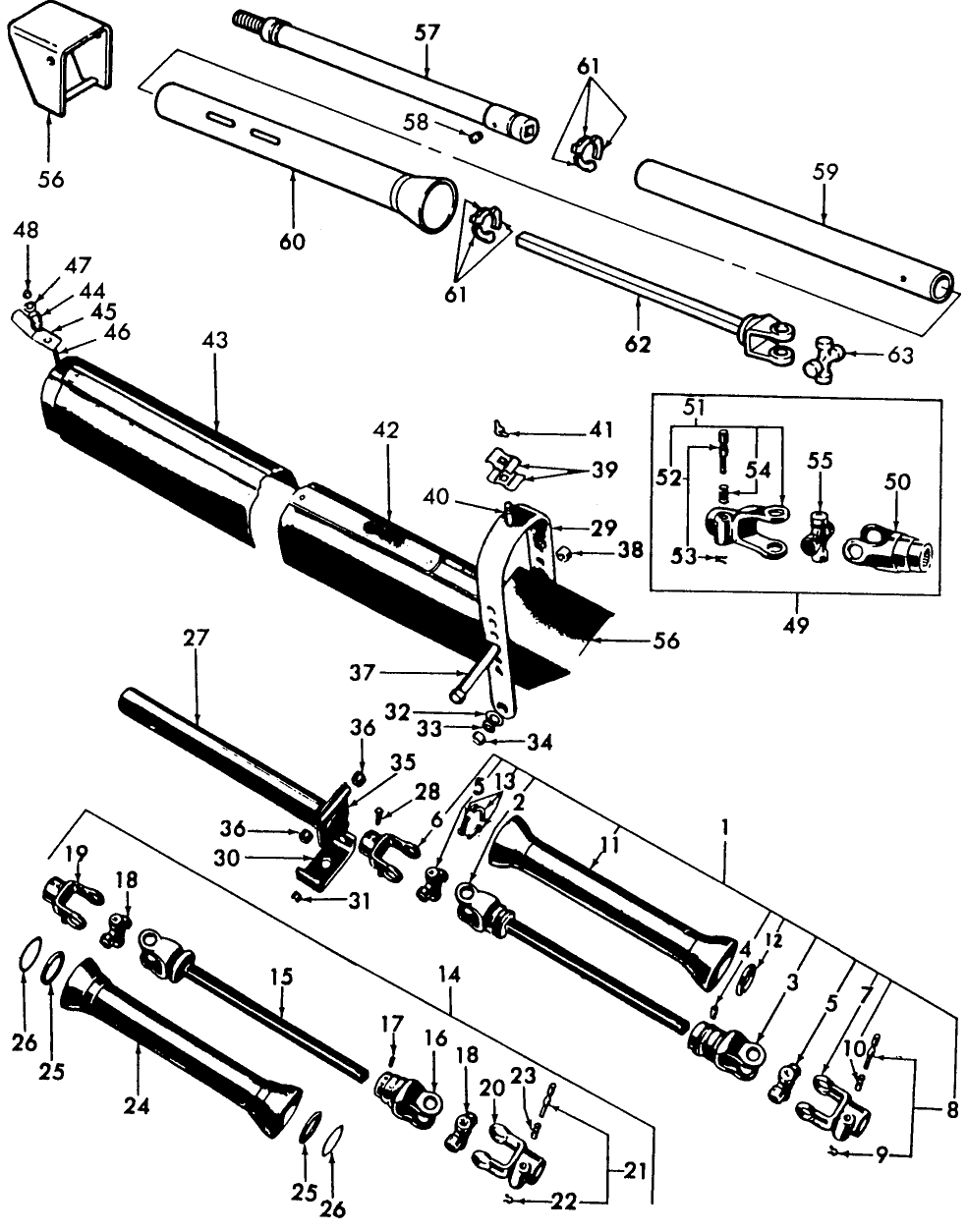 008 PULL & OFFSET HITCHES, PROPELLER SHAFT & SHIELD ASSEMBLY - 22-97, 22-98,22-203