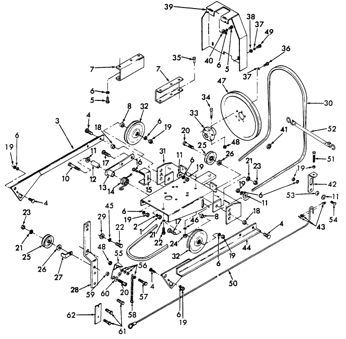 009 MOUNTING, DRIVE & RELATED PARTS 60" ROTARY MOWER, MODEL 22DA0060,