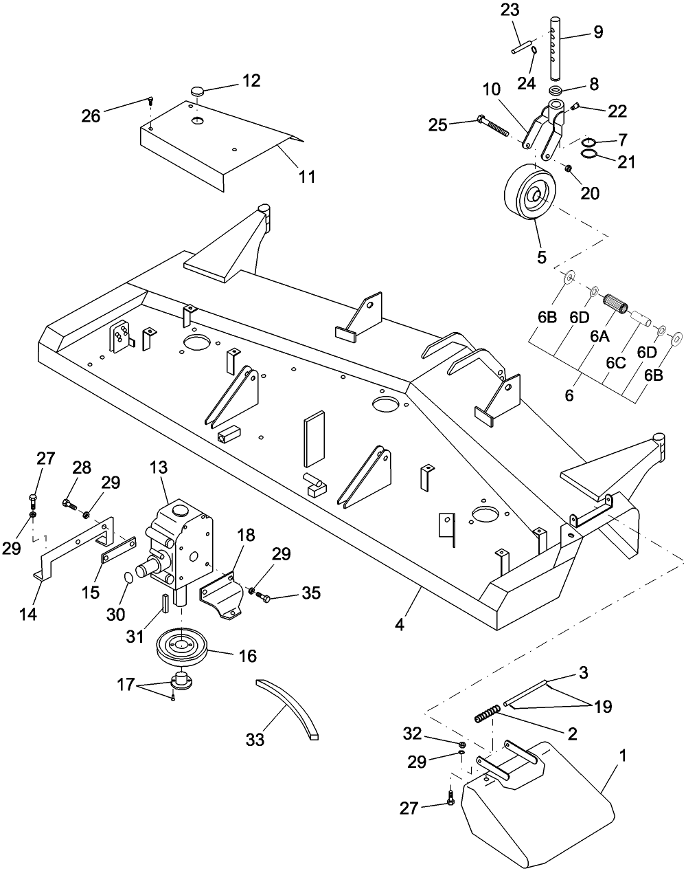 001 DECK COMPONENTS - 54" & 60" - SIDE DISCHARGE