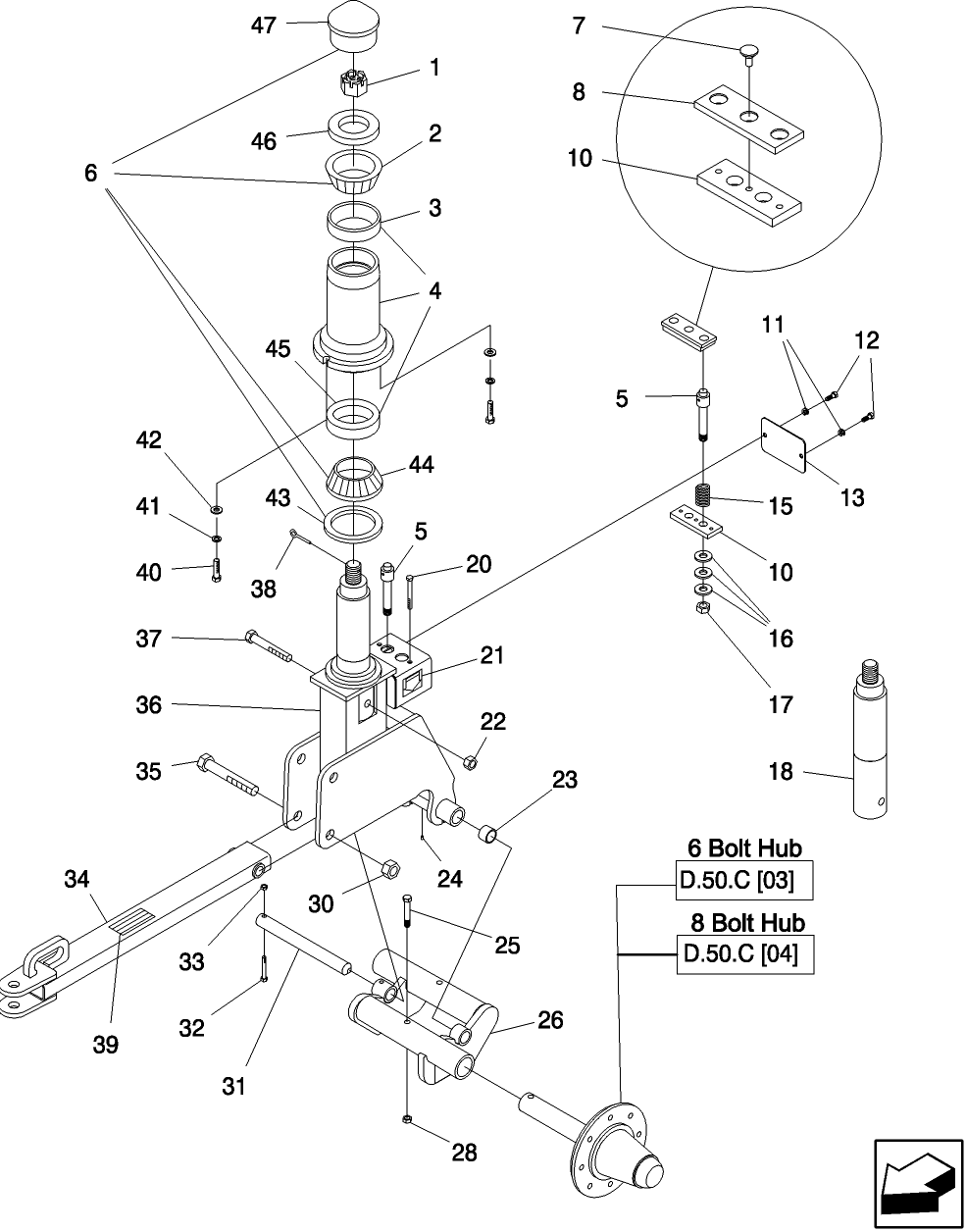 D.50.C(05) FRONT DUAL CASTER (HIGH CLEARANCE) ASSEMBLY (NOT ADJUSTABLE)