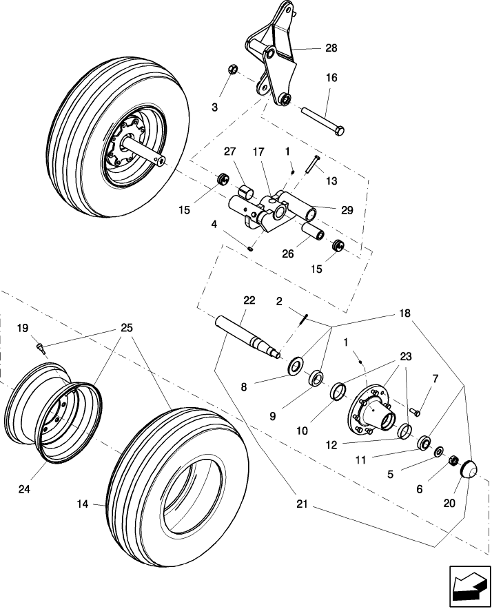 1.070.1 REAR WALKBEAM, 8 BOLT HUB AND SPINDLE, CENTER SECTION - 51' AND 57' INTERROW