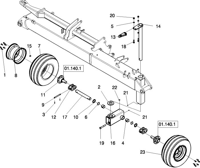 01.122.1 BEAM, LEFT INNER WING CASTER AND TIRES ASN Y8S003251