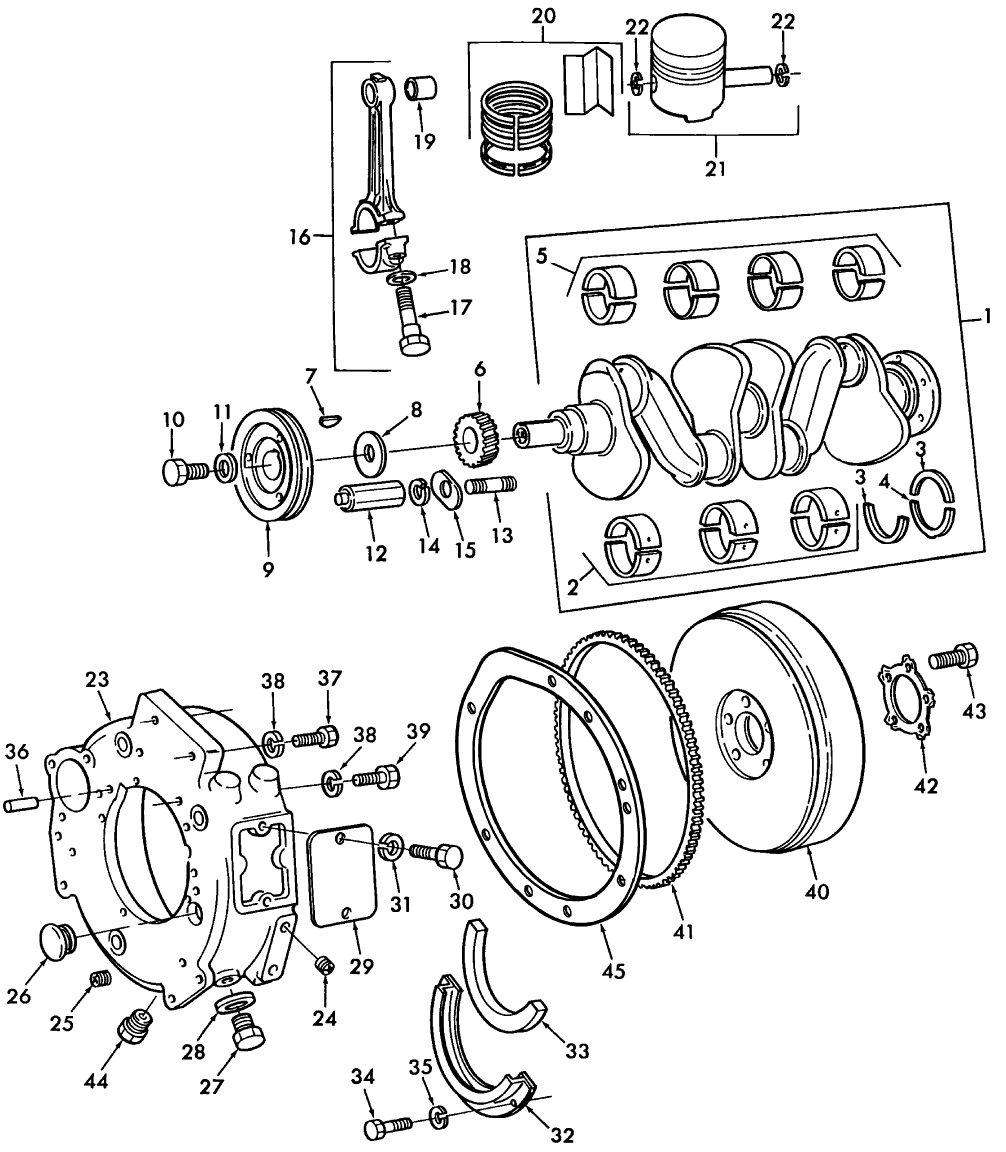 069 PERKINS 4.108 DIESEL ENGINE, CRANKSHAFT, PISTONS & FLYWHEEL