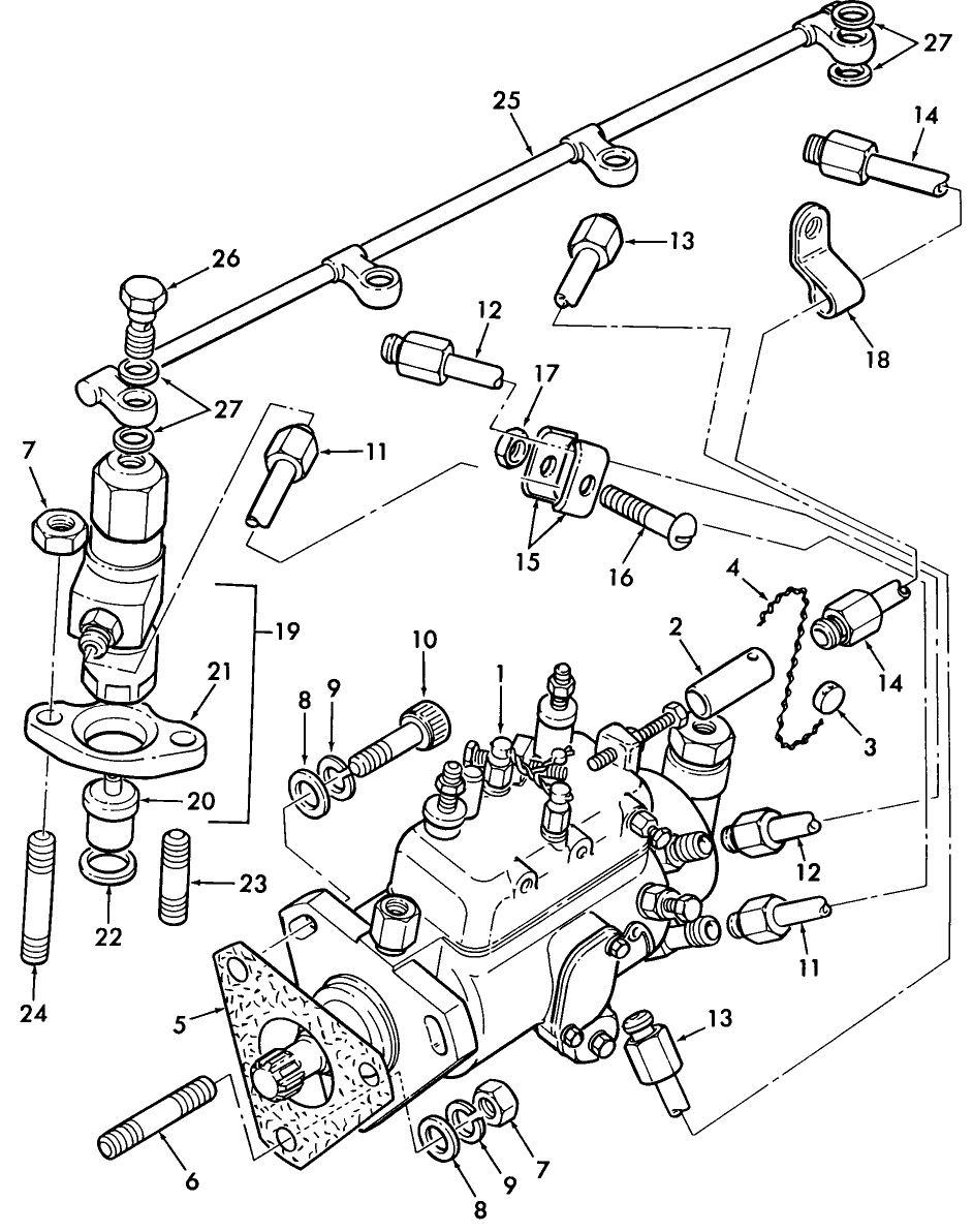 074 PERKINS 4.108 DIESEL ENGINE, FUEL INJECTION PUMP & LINES